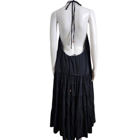 Free People maxi dress tiered halter ruffled boho sleeveless XL black NWOT - Picture 6 of 11